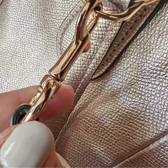 Coach Rose Gold Metallic Leather Prince Street Satchel with Turn-Lock Detail - Picture 13 of 16